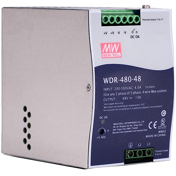 WDR-480-48 Alimentatore Din-Rail 48V 480W 10A – TECU